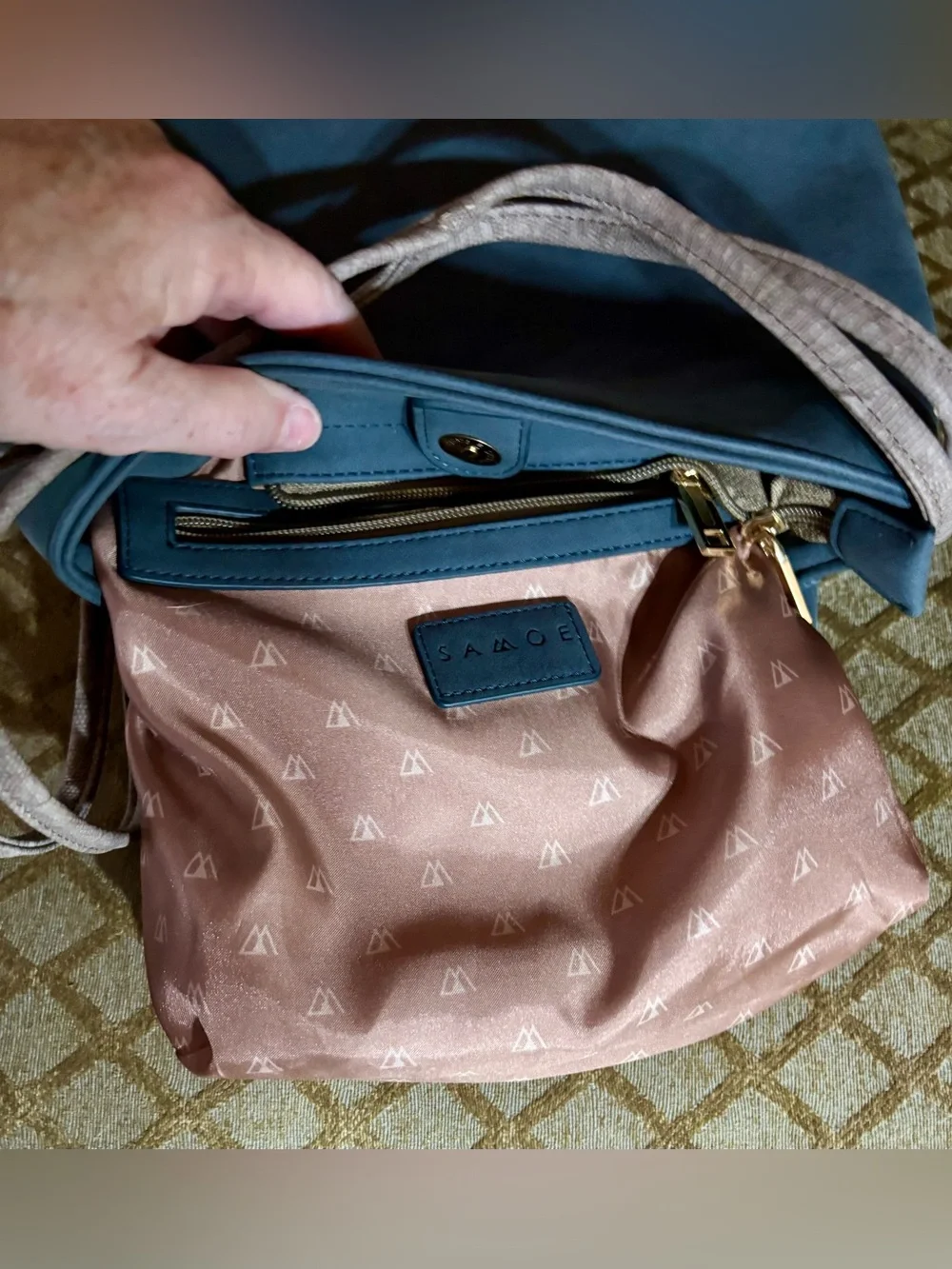 Samoe Convertible Strap Bucket Hobo Small Bag in Slate Blue Premium Faux Leather